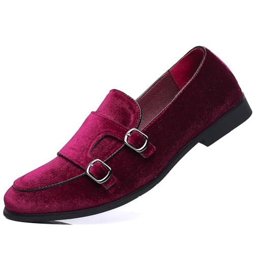 COSIDRAM Men's Casual Shoes Fashion Velvet Patent Leather Loafers Classic Gold Buckle Business Party Shoes