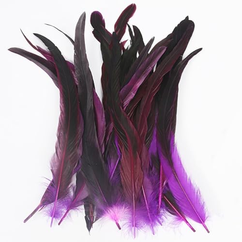 Natural Purple Rooster Tail Feathers 55pcs 12-14inch 30-35cm Bulk Long Rooster Feathers for DIY Crafts Costume and Halloween Party Performances Decoration (Purple 12-14in)
