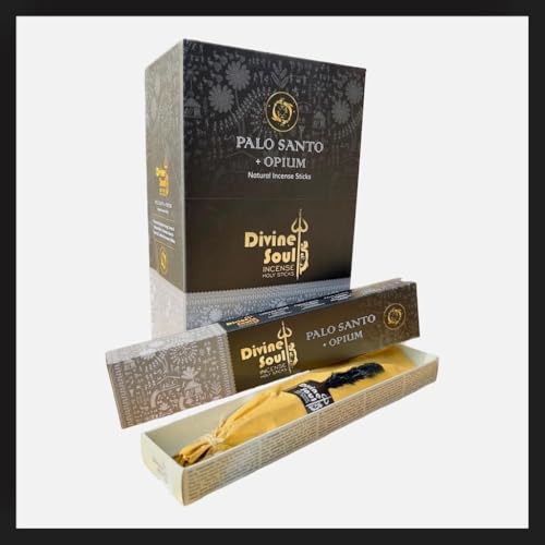 Incienso Palo Santo + Opium Masala Divine Soul – 12 x 15 g | Barras de Fragancia enrolladas a Mano con Adhesivo de Kohl | Aromático y Relajante para la meditación, los sueños y la positividad