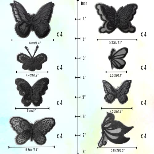 32 Pcs Black Lace Butterfly Applique Embroidery,Organza Butterfly Patches Appliques For Clothes,For Wedding Bridal Dress Craft Diy Clothes Hair Ornaments Dress/Hat/Bag Decoration #TOP1
