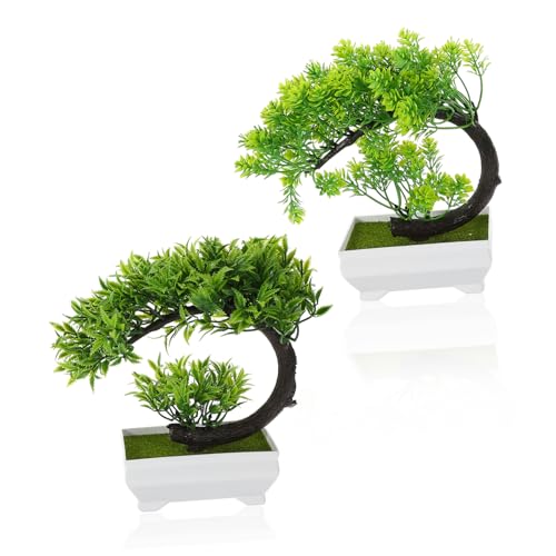 MAGICLULU 2Stücke Künstlicher Bonsai Baum im Topf Realistische Kunstpflanze für Innenraumdekoration Lifelike Potted Plant Ornament für Wohnzimmer Büro und Hochzeitsdekoration