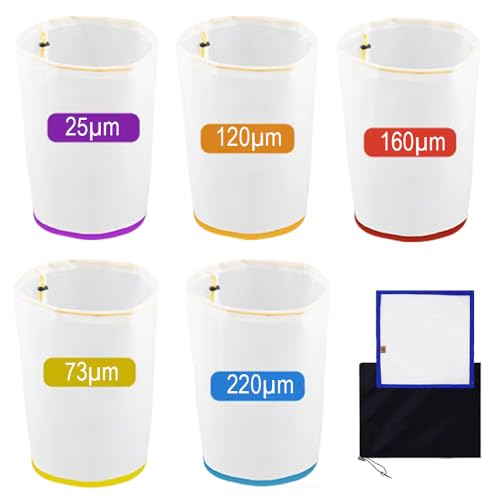 5 Stüc 5 Gallonen Mesh Bubble Bags All Mesh Bubble Hash Bag Set für Sustainable Filtration of Herbal Extracts Presssieb und Aufbewahrungsbeutel Kit für Kräuterextraktion und Produktion