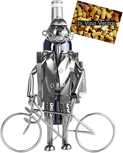 Brubaker Wine Bottle Holder 'Cyclist' - Table Top Metal Sculpture - With Greeting Card #TOP13