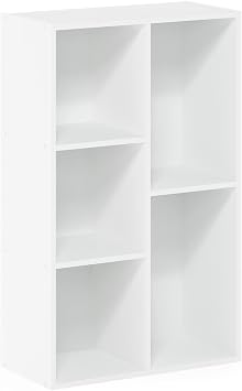VooBang 5-Cube 31.5" Wooden Reversible Bookcase No Tool Assembly for Office, Living Room, White, Multifunctional Shelf Storage Organizer for Home Decor
