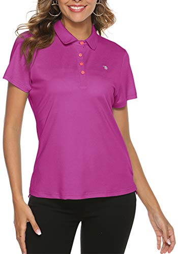 JINSHI Womenâ€™s Short Sleeve Polo Shirt Performance Golf Polo Shirt Active Top Tee Shirt(M,Rose Red)