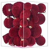 Flocked Ornaments for Christmas Tree Decorations - 35pcs Burgundy Velvet Ball Ornament for Winter Holiday Decor - Plastic Shatterproof Xmas Ornaments Bulk