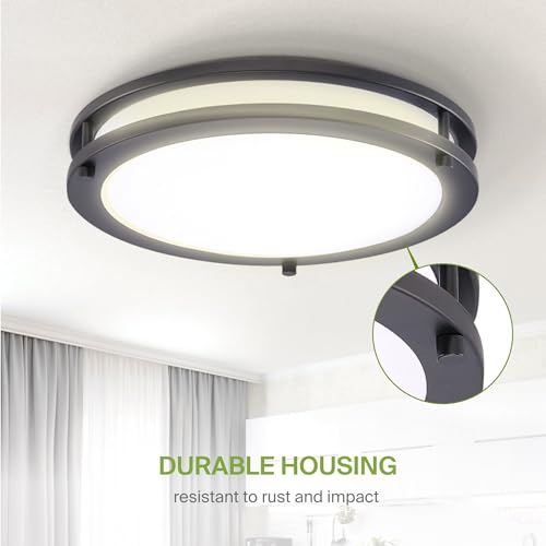 ASD LED 18" Round Flush Mount Lighting, Close to Ceiling Light Fixture | 3CCT, Dimmable, Energy Star, ETL Listed | 28W 2230LM 3000-5000K 120V | Low Profile Double Ring Lamp | Dark Bronze by ASD - Image 8