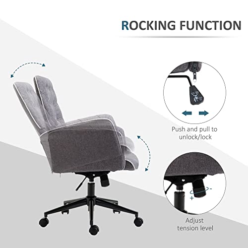 Vinsetto Modern Mid-Back Tufted Linen Home Office Desk Chair With Adjustable Height, Swivel Adjustable Task Chair With Padded Armrests, Dark Grey #TOP4