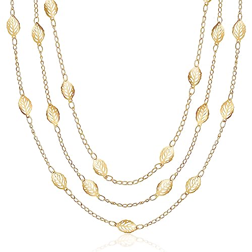 Barzel 18K Gold Plated Cascading Layer Leaf Necklace, 16-20 Inches with 2 Inches Extension - Made In Brazil