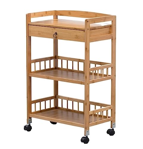 DANNMPX Carrito Organizador Carro Rodante De Bambú 3 Niveles con Cajón Y Ruedas, Comedor Extraíble, Almacenamiento para Sala Estar Cocina Cocina(Primary Color)