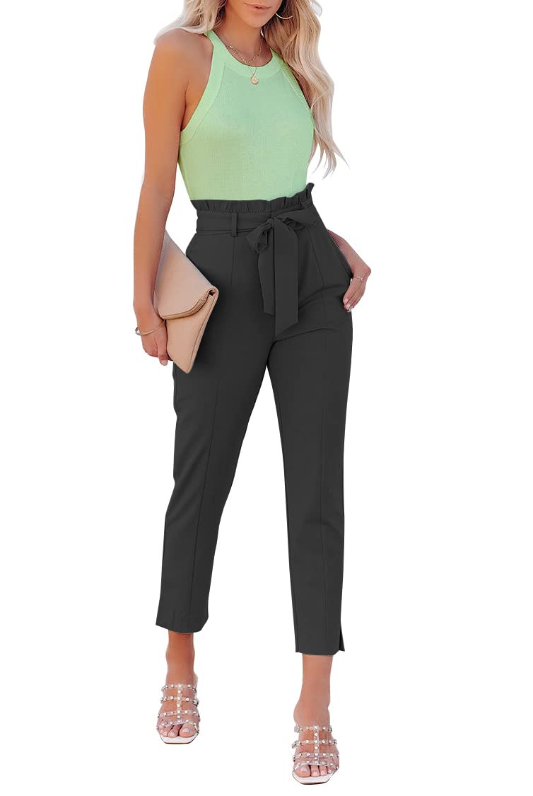 FANCYINN Pantalón de Mujer con Bolsillos y Camisetas sin Mangas para Mujer Conjunto Deportivo Top sin Mangas con Espalda Cruzada Pantalones Casual de Cintura Alta