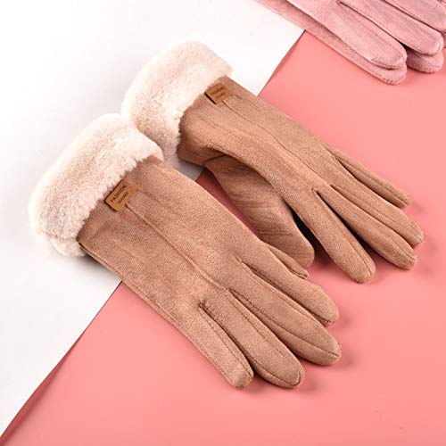 1 Paire De Gants De Cyclisme Pour Femmes Doux Couleur Unie Doigts Complets Écran Tactile Peluche Coupe-Vent Épais Coupe Régulière Gants D'Hiver Pour Usage Quotidien