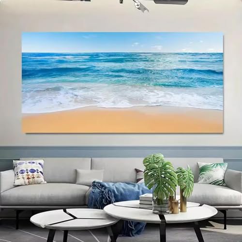 Toile vague de mer pour habiller un mur vide deco moderne salon 55x110cm