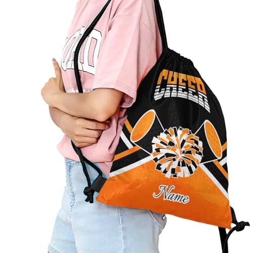Personalized Cheerleader Drawstring Backpack Waterproof Sports Gym Sackpack Beach Sports String Bag Orange Cheer Bag for Men Women.2