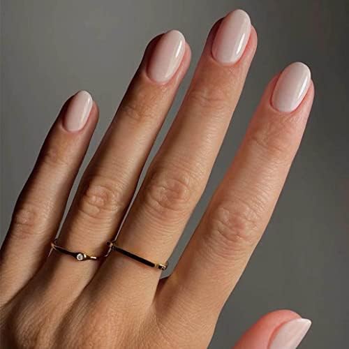 Foccna 24pcs White Press on Nails Fake Nails Almond Glossy Short False Nail Tips Simple Artificial Finger Manicure for Women and Girls