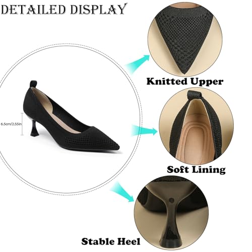 Women's Knitted Casual Low Stiletto Heel Pumps Comfortable Breathable Pointed Toe Elegant Slip On Kitten Heel Pumps for Work Office Business Dress Shoes3