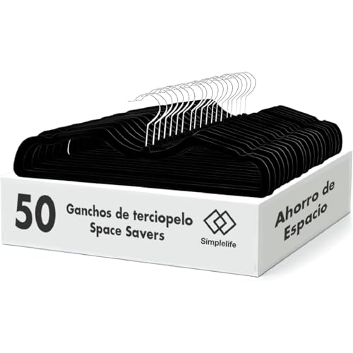 Catálogo de Ganchos de Terciopelo los 5 mejores. 47 SimpleLife 50 Ganchos para Colgar Ropa Space Savers. Terciopelo y Gancho 360° de Alta Calidad Ahorro de Espacio Color Negro