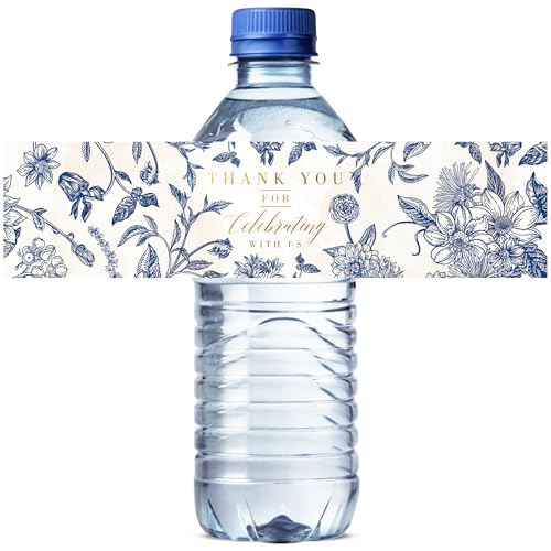 Labels | 50pcs Thank You Stickers Gold Foil Accents | 1.97 X 8.27 Inch Water Bottle Wraps For Wedding Favors, Bridal & Baby Showers