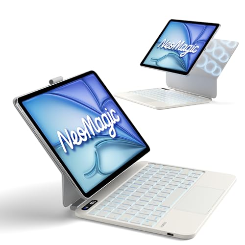 Inateck NeoMagic Magnetische Tastatur Hülle für Air 11" M4/M3/M2 (2026/2025/2024),Air 5/4,Pro 11 4/3/2/1,Großes Trackpad,LED Anzeige,7 Farben Hinterleuchtet,QWERTZ, mit Stifthalter,KB903