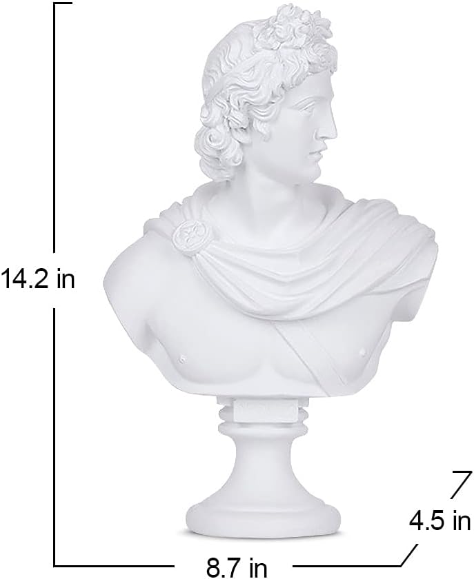 YUEOECOR 14.2in Greek Statue of Apollo, Classic Roman Bust Greek Mythology White Sculpture for Home Décor