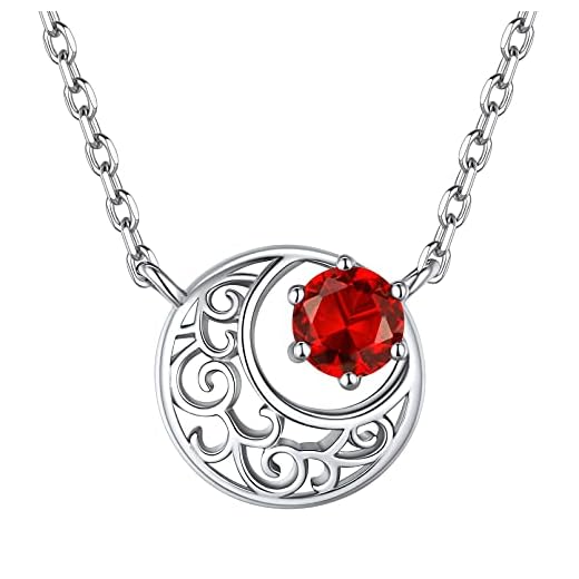 925 sterling silver keltisk knut halvmåne månadssten hänge halsband för kvinnor simulerade månadssten smycken (med presentask) e sterlingsilver, colore: 07 – jul., cod. KA-CP13787B-7-ERO