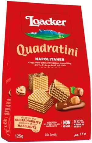 Loacker Quadratini Napolitaner Nuts(Hazelnut)- 125 Gram, Italy