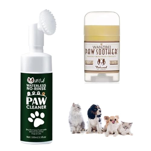 KRAMELOT Gel Limpiador de Patas de Perro + Crema Hidratante y Curativa para Almohadillas, Nariz y Codos 100% Natural Champú en Espuma sin Aclarado con Aloe Vera Desinfecta Hidrata y Proteje