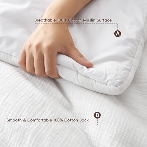 Image of PHF Cotton Muslin Comforter Set Queen, Ultra Soft Breathable, White