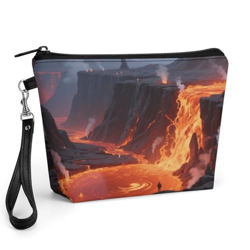 Bolsa de maquillaje con asa Fiery Canyon en piel sintética para un acceso rápido y seguro