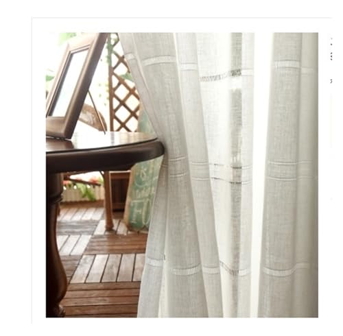WWPMNQD Cortinas con Volantes Cotton Linen Hollow Tulle Curtains For Bedroom Window Curtain For Living Room Sheer Blinds para Ventanas(3.Grommet Top(Rings),1 pcs W200xH260cm)