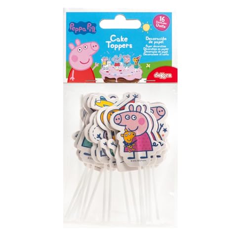 dekora - Cupcake Toppers Peppa Pig – 16 Unidades, 11x5cm | Decoración Oficial para Tartas y Cupcakes