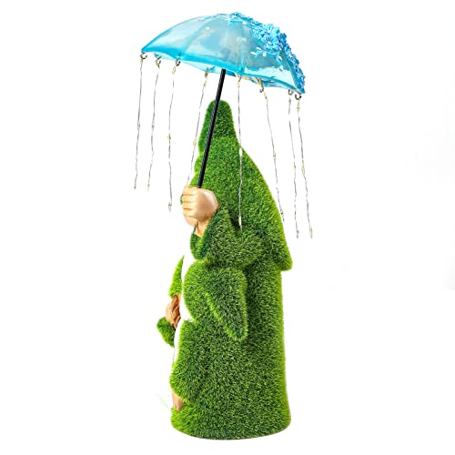 Roundot Garden Gnome Statue - Resin Gnome Parent-Child Sculpture Hod Solar Powered Led Lights Umbrella, Outdoor Decorations For Patio Yard Lawn Porch, Ornament #TOP3