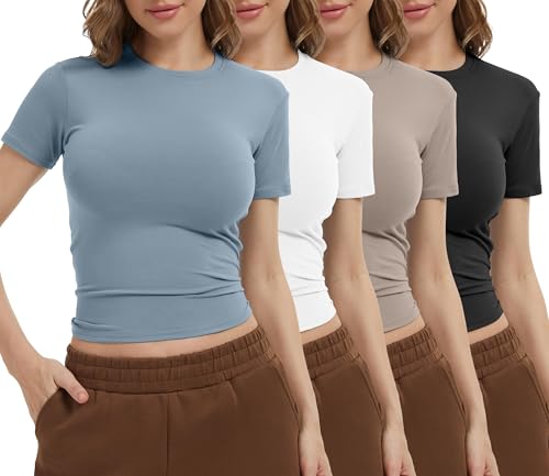 Dalavch 4 Pack Women's Workout Shirts Compression Short Sleeve Crew