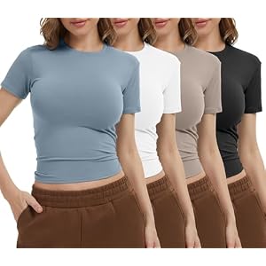 Dalavch 4 Pack Women’s Workout Shirts Compression Short Sleeve Crew Neck Running Yoga Gym Athletic Fitted Crop T-Shirts Top