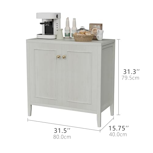 Modern Floor Storage Cabinet with 2 Doors and Adjustable Shelf - Freestanding Buffet Cabinet for Kitchen, Bathroom, Living Room, Entryway, Office & Restaurant Organizer (White)