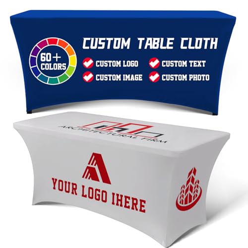 Custom Table Cloth with Business Logo Spandex 6FT Personalized Table Cloth with LogoText Image for Business Tradeshow Events/Company/School/Shop/Charity (6FT 132LX89in)