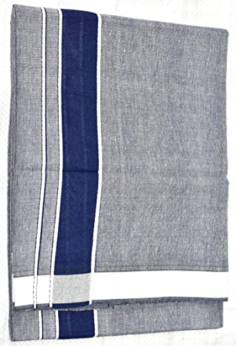 TUNI MANI Men's Cotton Dhoti / Kerala Style (ink Blue&Grey) Free Size
