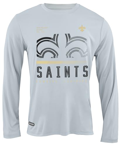 Outerstuff NFL Men's Red Zone Long Sleeve Performance T-Shirt Top, New Orleans Saints, X-Large