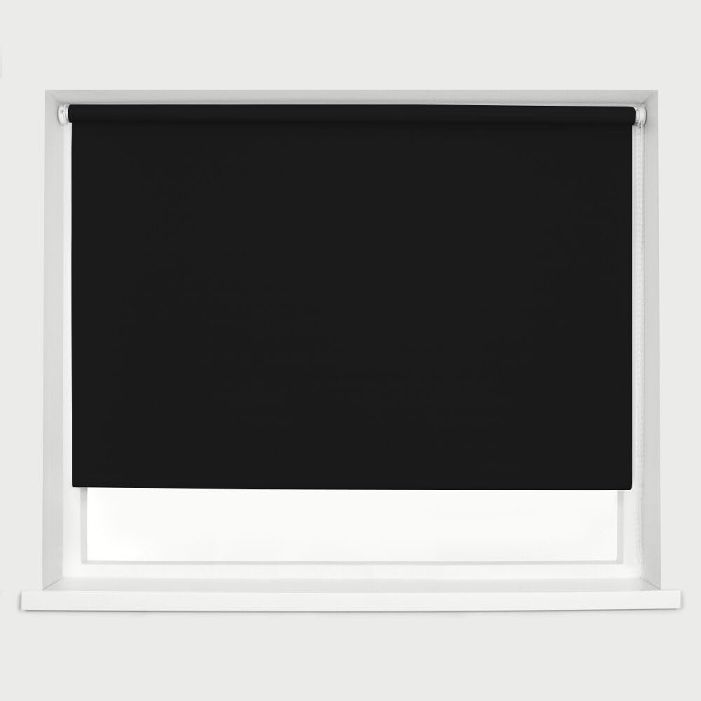 Black Blackout Roller Blinds Thermal Blackout Material Metal Brackets & FIttings 25mm Roller Tube Easy Fit Child Safe Bedroom Office 150cm Width x 160cm Length — image 1