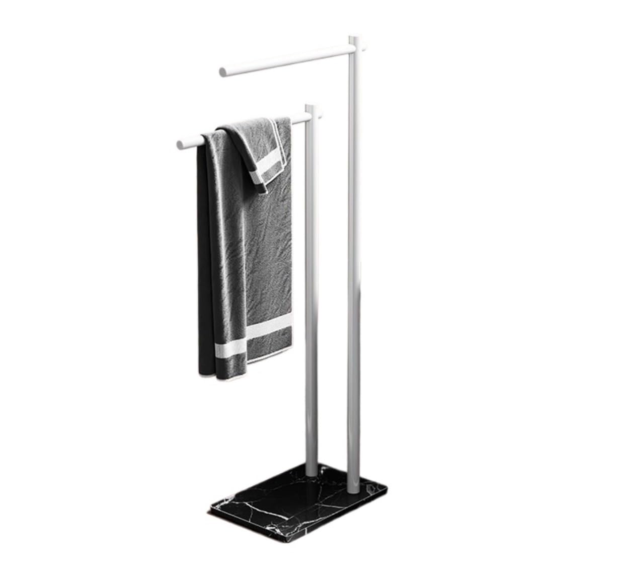 Dkrahrjj White+Black Towel Rack, Floor Standing 2 Tier Metal Towel Stand With Marble Base Free-Standing Towel Holder For Bathroom Laundry Room/White+Black/45 * 80Cm