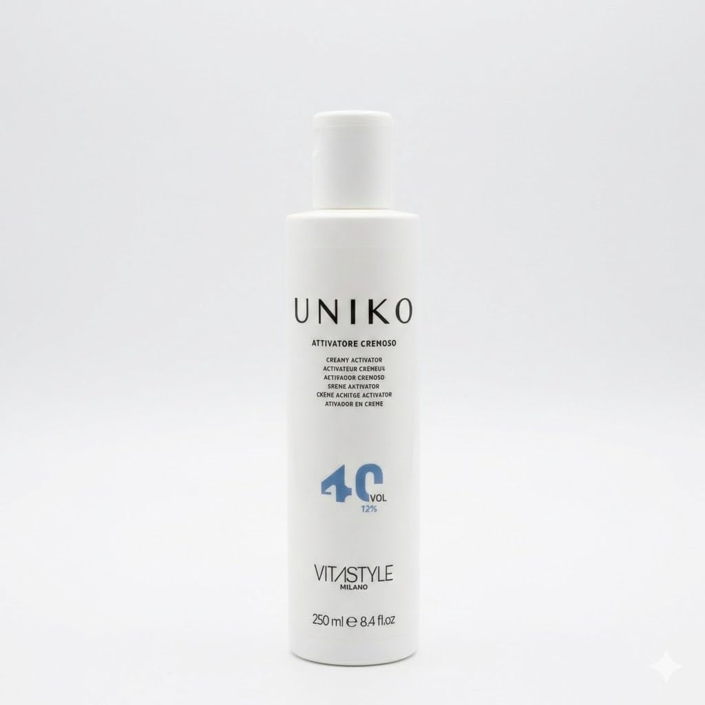 Milano Uniko Profesjonalny kremowy aktywator kolorów, tlen do barwienia i wybielania, formuła uzdrawiająca i odżywcza 250 ml (40 vol (12%))