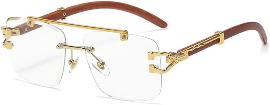 MUTYNE Rectangle Rimless Sun Glasses Men Square Diamond Leopard Decorate Eyewear Gradient Green Blue Color Sunglasses