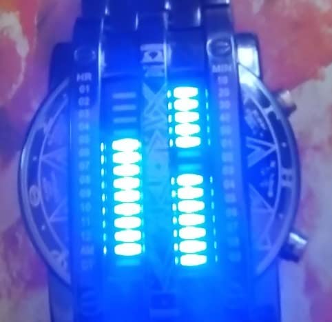 Binary Matrix Blue LED Digital Watch Mens Classic Creative Fashion Black Plated Wrist Watches, Silver red, digital