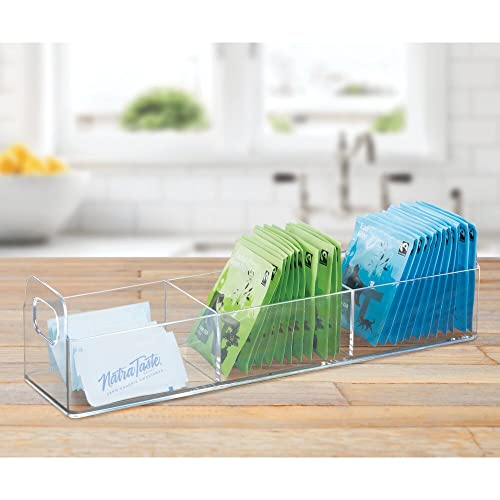 Mdesign Kitchen Plastic Pantry, Cabinet, Countertop Organizer Storage Station Tea Caddy Holder - For Beverage Bags, Sweeter, Individual Packets - 12" X 3" X 3" - 2 Pack - Clear #TOP2