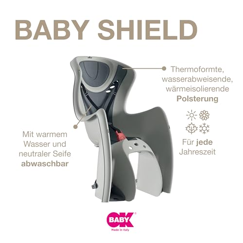 OKBABY Baby Shield - Fahrradsitz hinten für Kinder bis 22 kg - Befestigung am Gepäckträger - Grau