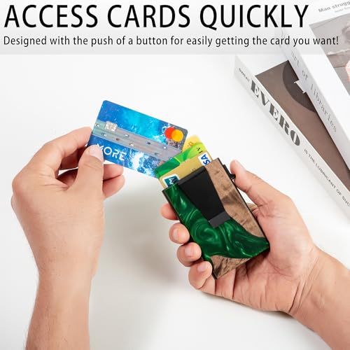 Image of Card Holder Wallets for Men | Slim Aluminum Wallet | RFID Blocking Minimalist Metal Pop Up Wallet | Money Clip & Cash Band | Expandable Compact Plate | Ultra-Thin | Men's Accessories & Gifts for Men