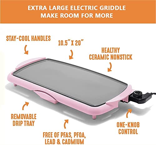 20-Inch Ceramic Electric Griddle Nonstick - With Stay Cool Handles, Removable Drip Tray #TOP6