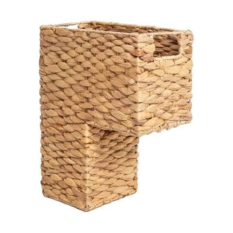 YAHUAN Stair Basket with Handles, Woven Water Hyacinth Stair Baskets for Carpeted Stairs, Stair Storage Basket Staircase Basket for Wooden Stairs (Water Hyacinth) Cover