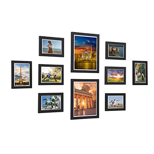 Modernes 10er Bilderrahmen Set Deko Verschiedene Größen | Fotoformat 20x25 (2 Stück) + 13x18 (8 Stück) | Stabile MDF Rahmen mit Acrylglas| Moderne Fotorahmen für Collagen mit Zubehör Cover