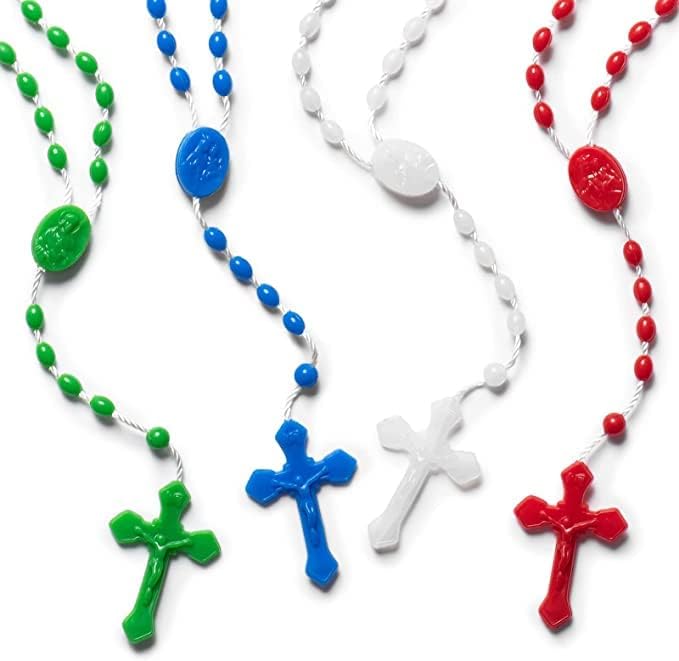 CHENXIN 100 Pack Plastic Rosary Beads, 17 Inch Assorted Color Pearlized Catholic Prayer Bead Bulk Rosaries - Image 3
